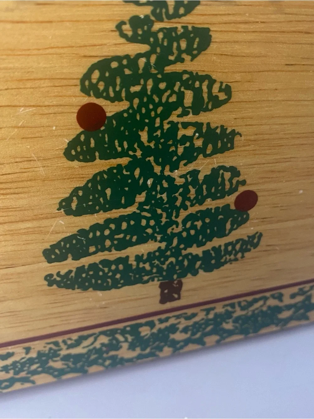 Vintage 1998 Holiday Wooden Napkin Holder with Green Christmas Tree